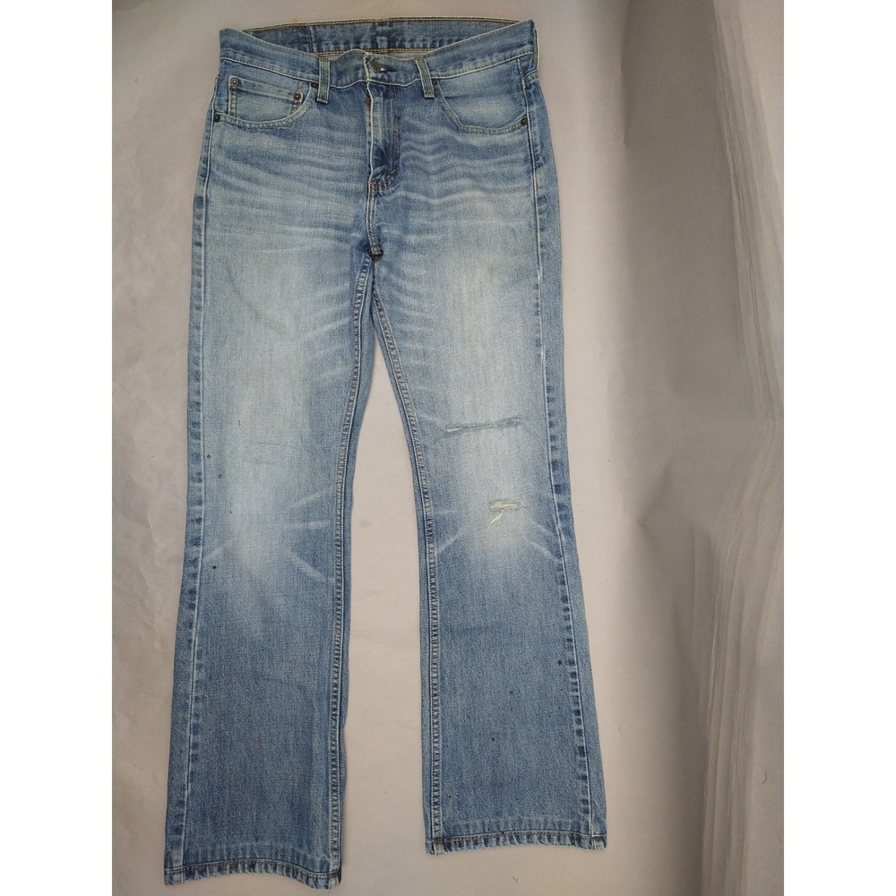 Levis 527 Slim Bootcut Mens Jeans Light Wash Distressed 33x34‎ (shortened)